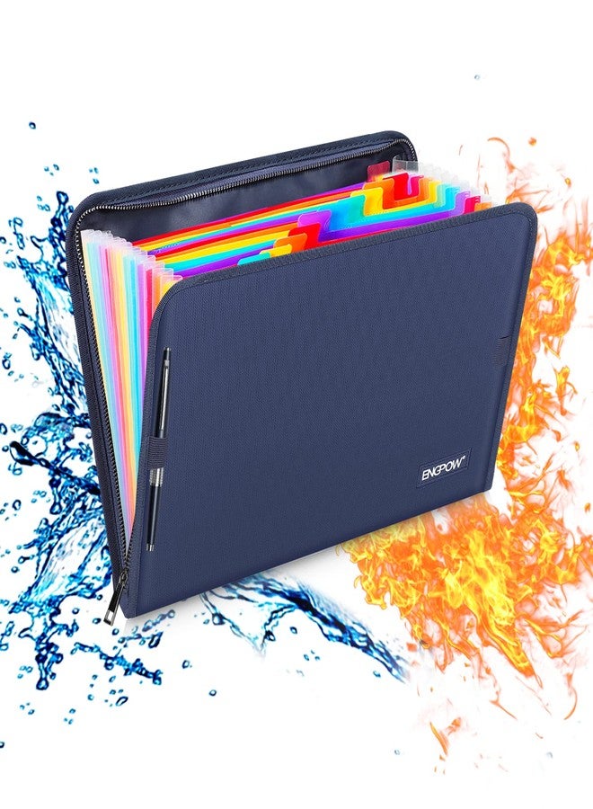 ENGPOW 13 Pocket Expanding File Folder,Fireproof Accordion File Folder Document Organizer with Zipper Closure,Portable Filing Organizer Safe with Colorful Tabs for A4/Letter Size Paper,Files(Blue) - Image 1